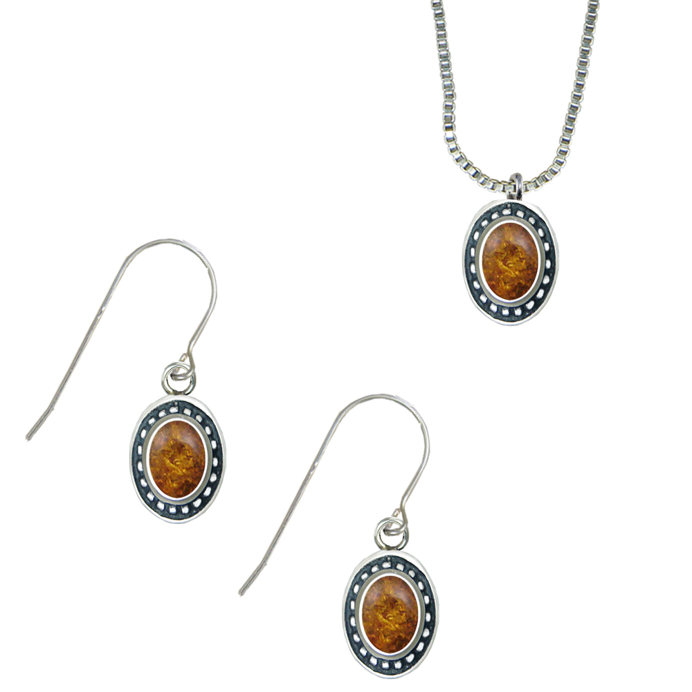 Sterling Silver Petite Necklace Earrings Set Amber